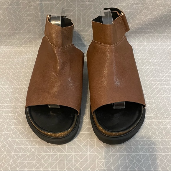 All Black Brown Leather Ankle Strap Covered Footbed Sandals 40 - Picture 2 of 8